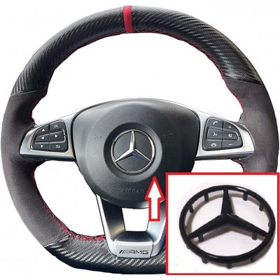 Znak Mercedes Benz do volantu - 51mm 52mm černá LESK - S KULATÝMI PINY