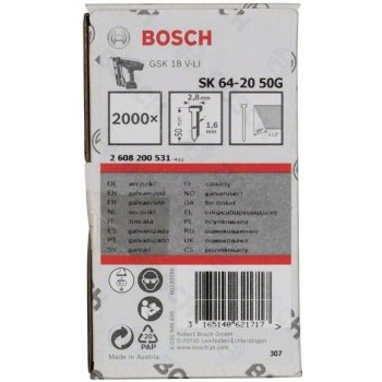 2608200531 Hřeb se zápustnou hlavou SK64 20G 50 mm, pozinkovaný Bosch