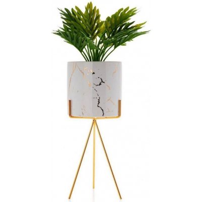 DekorStyle Květináč na stojanu EMMA 32 cm bílý/zlatý – Zboží Mobilmania
