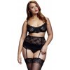 Dámská erotická souprava Baci - 3-Piece Lace Garter Set - Curvy Queen černá Baci Lingerie