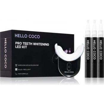 Hello Coco PAP Pro Hello Coco Whitening Pen filled with PAP gel bělicí pero 3 ks + Hello Coco Wireless LED Accelerator with USB Charger bezdrátový LED akcelerátor na bělení 1 ks + Hello Coco Travel Ca