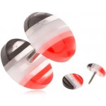 Šperky eshop fake plug z akrylu vypouklá kolečka červené bílé a černé pruhy S55.25 – Zbozi.Blesk.cz