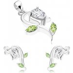 Šperky eshop stříbrný set přívěsek a náušnice sněženka čiré a zelené zirkony SP73.06 – Zboží Dáma