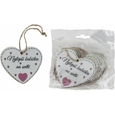 Srdce k zavěšení s nápisem Nejlepší babička na světě, 10 ks D7871 – Zboží Živě
