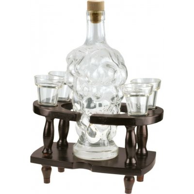 MPM Skleněná láhev na likér o objemu 700 ml se 4 skleničkami v dřevěném podstavci Martius F10.1591.52.W – Zbozi.Blesk.cz