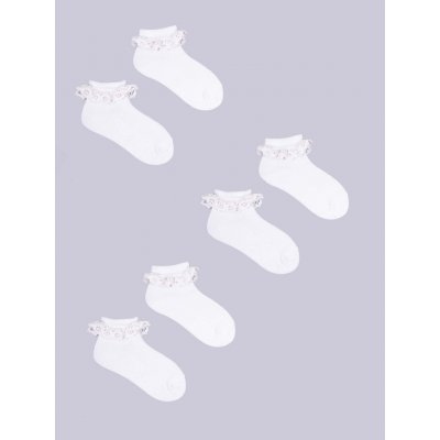 Yoclub Girls' Turn Cuff Ruffle Chlapecké bavlněné ponožky 3 pack SKA 0122G 010J 002 White