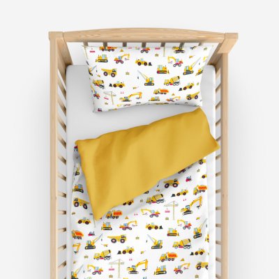 Goldea povlečení Nákladní auta a bagry s medově žlutou 100 x 135 , 40 x 60 cm – Zboží Mobilmania