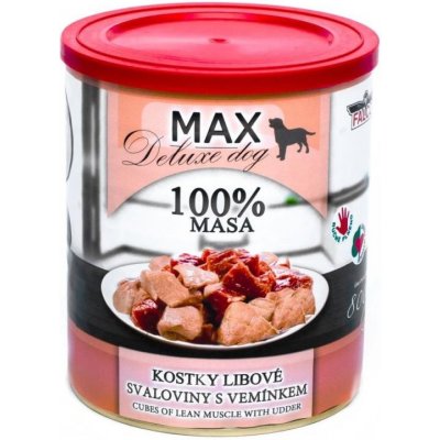 MAX Deluxe Dog kostky libové svaloviny s vemínkem, konzerva 800 g (bal. 8 ks)
