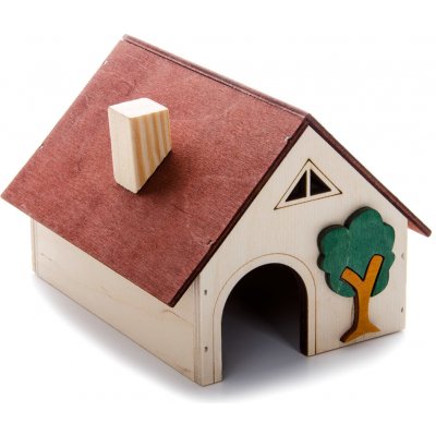 JK ANIMALS Dřevěný domek se stromkem a komínem pro křečky 14 x 10 x 11 cm – Zboží Mobilmania