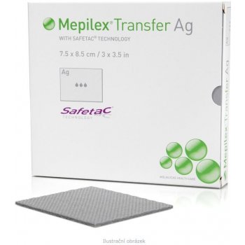 Mepilex Transfer Ag 15 x 20 cm antimikrobiální kontaktní vrstva na ránu k odvodu exsudátu