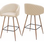 Mendler sada 2 barových stoliček HWC-D72, barová stolička kuchyňská stolička s opěradlem, kovový vzhled dřeva látka/textil, krémovo-béžová barva – Zboží Mobilmania