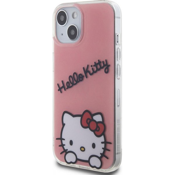 Pouzdro a kryt na mobilní telefon AppleMix HELLO KITTY Apple iPhone 15 - Daydreaming logo - plastový / gumový - růžové