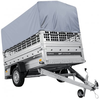 UNITRAILER Přívěs za auto na pružinách 230x125 FORCE 230/R KIPP s pletivovými bočnicemi, rámem H-800 a šedým krytem – Hledejceny.cz