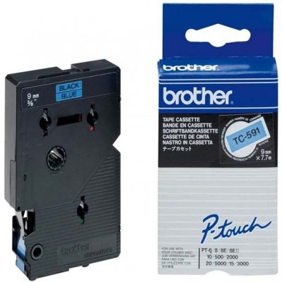 Brother TC-591, 9mm, černý tisk/modrý podklad - originální páska laminovaná – Zboží Mobilmania