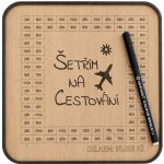 Mdeco Dřevěná pokladnička škrtací + fixa - Šetřím Na Cestování - 20x20cm – Zboží Dáma