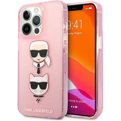 Pouzdro Karl Lagerfeld hard silikonové iPhone 13 / 13 Pro růžové Glitter Karl`s & Choupette
