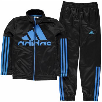 adidas 3 Stripe Max Junior Boys Tracksuit Black SolarBlue