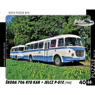 Retro-auta Škoda 706 RTO KAR s vlečným vozem Jelcz P-01E 1968 1000 dílků