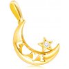 Přívěsky Šperky Eshop Diamantový přívěsek ze 14K žlutého zlata měsíc s nápisem love hvězda s briliantem BT506.16