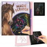 Kreativní škrabací sešit Miss Melody Magic Kouzelný sešit od Miss Melody obsahuje 20 černých stránek, na kterých se pomocí přiloženého škrabacího pera odhalují duhové obrázky koní. – Sleviste.cz