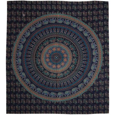 BOB Batik přehoz na postel indický Sloní mandala tyrkysovo modrý bavlna King size Dvoulůžko 225 x 200 cm – Sleviste.cz