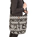 Sanu Babu taška přes rameno černobílá velká Aztec design 2 přední kapsy zip 40x36 cm – Zboží Mobilmania