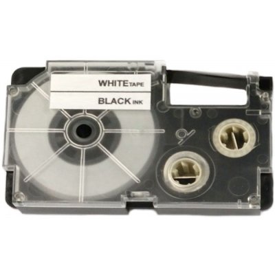 Casio XR-9HMWE, 9mm x 8m černý tisk / bílý podklad, flexibilní kompatibilní páska