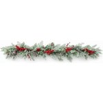 DECOLED 3D umělá vánoční girlanda na stůl s jehličím a červenými bobulemi, 270 × 15 cm, ojíněná – Hledejceny.cz