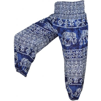 Joga kalhoty WASTE sloni a ornamenty modré – Zboží Dáma