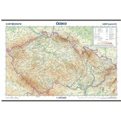 Česko – reliéf a povrch – školní nástěnná mapa 1 : 375 000 – Sleviste.cz