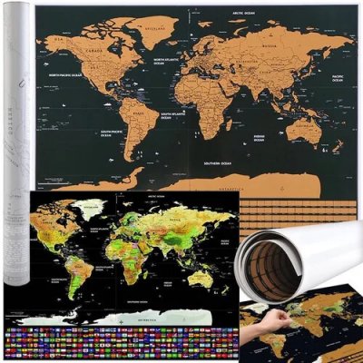 Stírací mapa s vlajkami – Scratch Map the World – Zboží Dáma