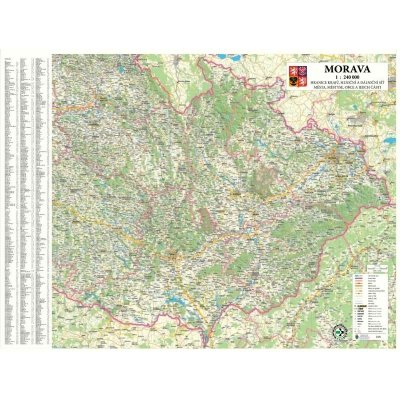 Excart Maps Morava - nástěnná mapa 140 x 100 cm Varianta: bez rámu v tubusu, Provedení: laminovaná mapa v lištách