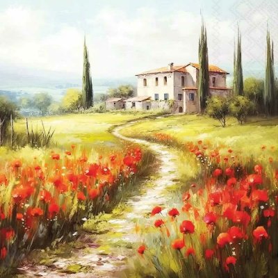 Ambiente Europe BV Ubrousek 33x33cm Toskánsko s máky – Zboží Mobilmania