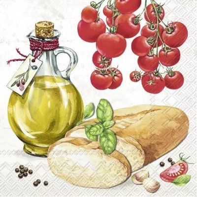 Ubrousek 33x33cm Rajčata,bazalka,chléb,olej – HobbyKompas.cz