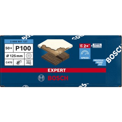 50x Brusný papír s více otvory do excentrické brusky na barvu na dřevu a tvrdé dřevo Bosch C470 EXPERT - 125mm, zr.100 (2608901127)