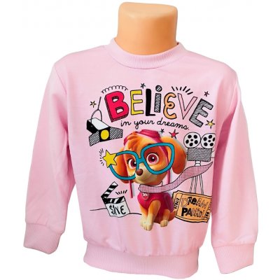 Setino Dívčí mikina TLAPKOVÁ PATROLA believe přes hlavu růžová Růžová – Zboží Dáma