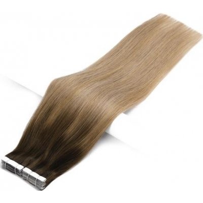 Vlasové PU pásky tape in na prodlužování vlasů 40cm ombré balayage 04/27/24 středně hnědá / tmavá blond / platinová extra