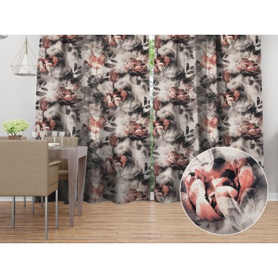 Biante Dekorační závěs Parma PM-111 Cihlově červené květy na kouřově šedohnědém 145x190 cm – Zboží Mobilmania
