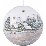 Vánoční kulová svíčka LED dioda Zimní krajina krémová 10 x10 cm – Hledejceny.cz