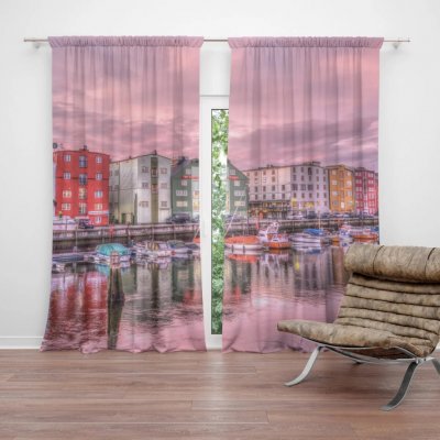 Sablio Závěs Barevné domky na pobřeží: 2ks 140x250cm – Hledejceny.cz