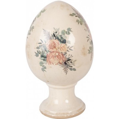 Clayre & Eef Béžové antik keramické vajíčko s květy Protea Eucalypt XL - Ø 17*28 cm – Hledejceny.cz