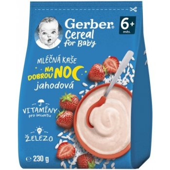 GERBER Cereal mléčná kaše jahodová Dobrou noc 230g