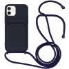 Pouzdro a kryt na mobilní telefon Pouzdro AppleKing silikonové se šňůrkou a kapsou na karty iPhone 12 / 12 Pro - tmavě modré