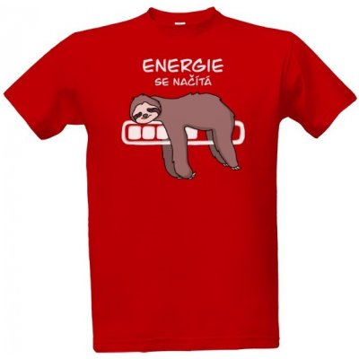 Tričko s potiskem Energie se načítá - lenochod pánské Červená