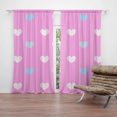 Závěsy Srdce na růžové: 2 ks - 140x250 cm - Sablio – Hledejceny.cz