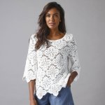 Halenka z macramé se 7/8 rozšířenými rukávy bílá – Zboží Dáma