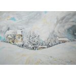 Martina Horová, Kostel a sníh, Malba na plátně, akrylové barvy, 70 x 50 cm – Zboží Mobilmania