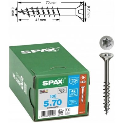 SPAX záp.hl.5x70 část.z.TX20 nerez A2 (100 ks) – Hledejceny.cz