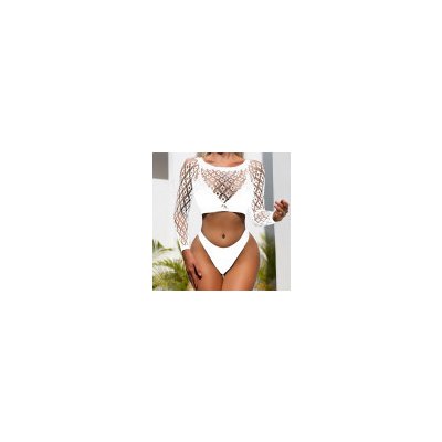 Bdsm-Bondage-Shop Sexy síťovaný top s dlouhými rukávy Bílá W638 – Zboží Mobilmania