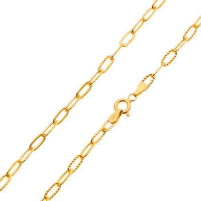 Šperky eshop ze žlutého zlata hladká a vroubkovaná větší oválná očka S3GG24.35 – Zboží Mobilmania